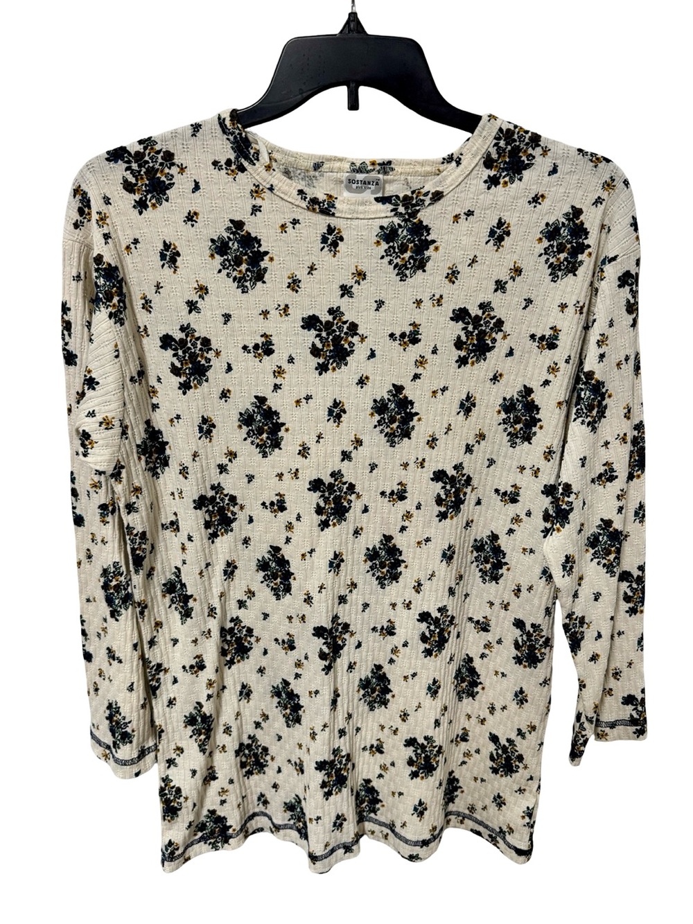 Floral Ribbed Long Sleeve Tee - Cream/Black